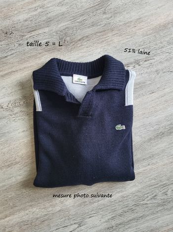 51% laine Pull col camionneur sans zip Lacoste chaud épais taille 5 L état impeccable