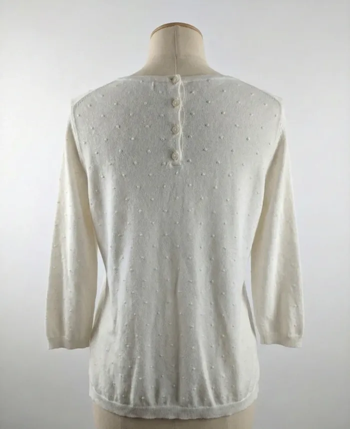 Pull Blanc à Pois (Plumetis) et Dos Boutonné Mango - Taille S (Petites Taches) - photo numéro 2