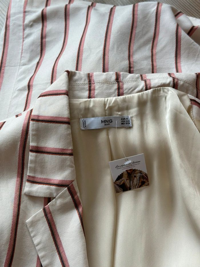 Blazer crème à rayures fines taille XS oversize - Mango - photo numéro 8