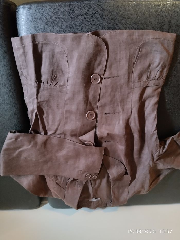 Veste chocolat en lin Phildar taille 38