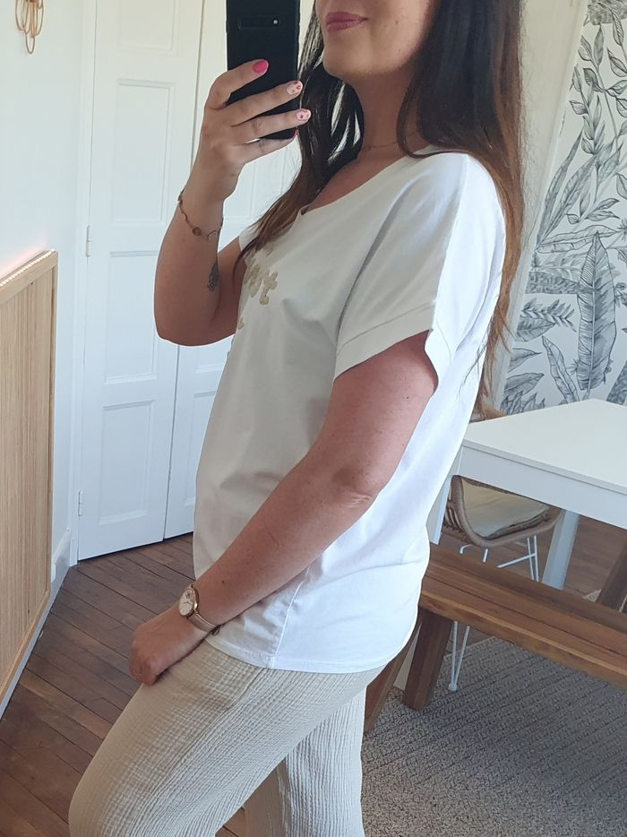 T-shirt La vie est belle blanc/beige Taille unique - photo numéro 4