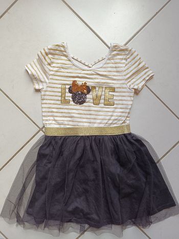 Robe de cérémonie Minnie 8 ans blanche dorée avec jupon noir