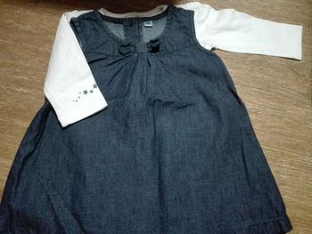 Ensemble bébé fille robe jean t-shirt blanc étoiles love NEUF 6 mois