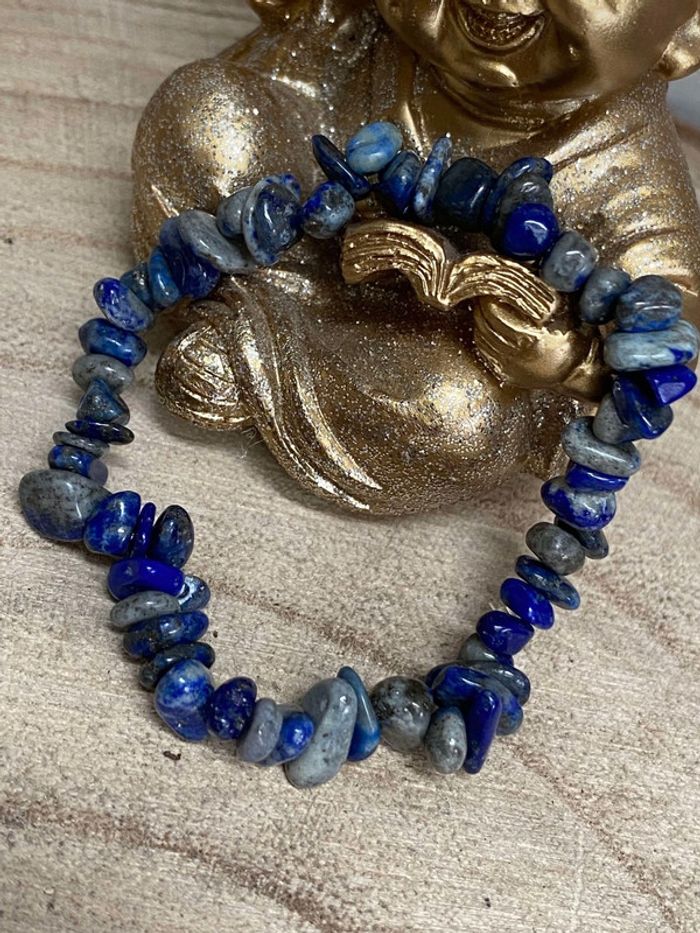 Bracelet chips de lapis lazuli 17 cm , lithothérapie - photo numéro 2