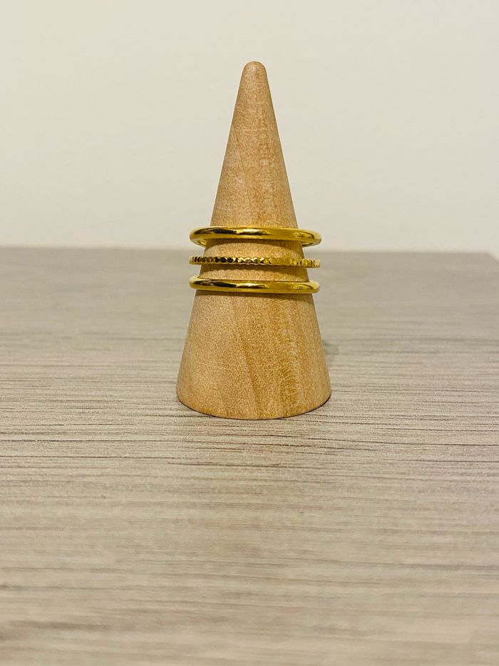 Bague ajustable doré triple anneaux acier inoxydable - photo numéro 2