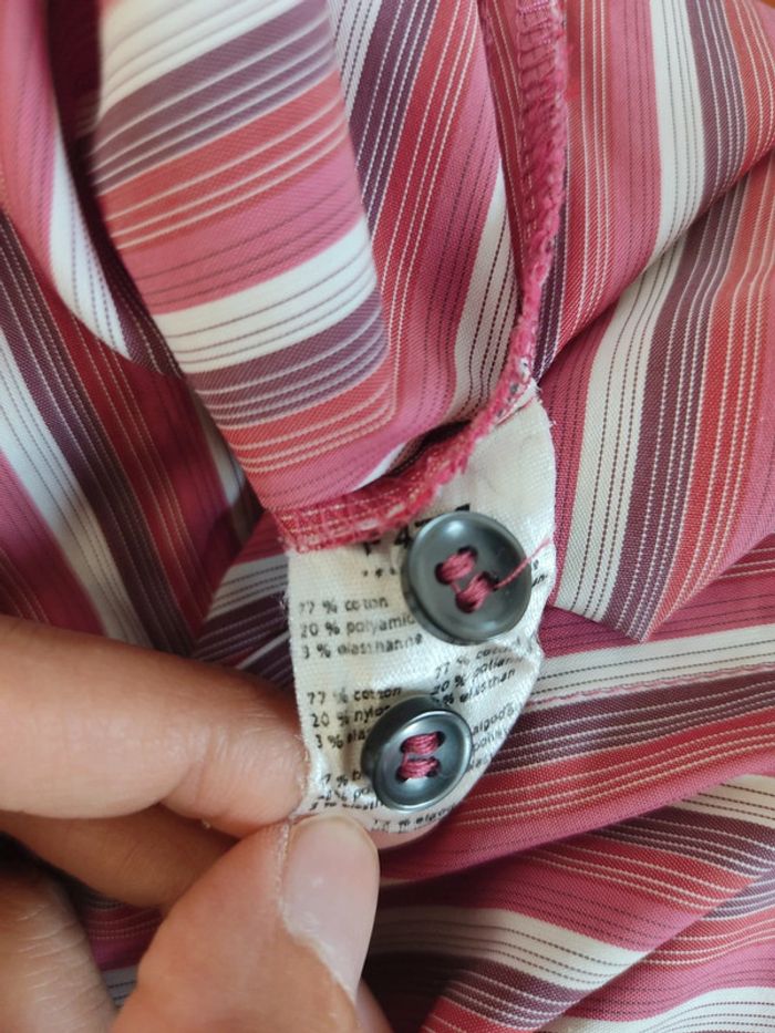Chemise Lacoste 38 rayée rose bordeaux blanc violet TBE - photo numéro 7