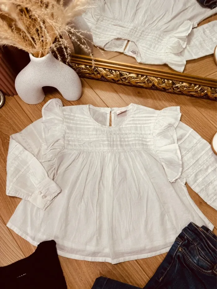 Taille 4 ans tenue 3 pièces fille TAO Kiabi blanc bleu * fils doré * 🌷 - photo numéro 2