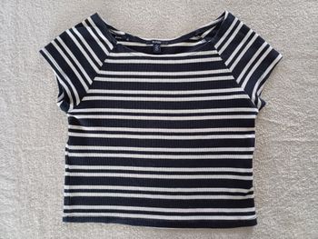 Tee-shirt blanc & bleu marine Kiabi S (réf perso G-Q71)(familleac72)