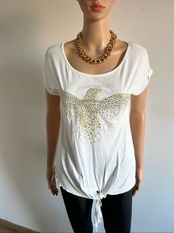Teeshirt blanc écru neuf avec strass Morgan taille XS (valeur 35€)