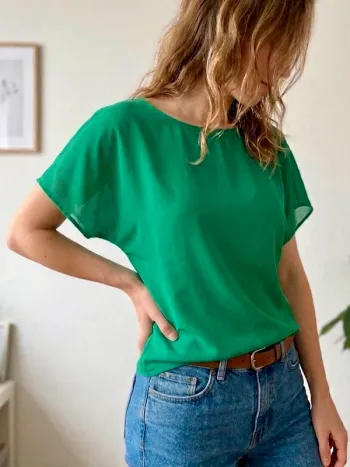 🌿 Top fluide Vert Émeraude - Coupe Kimono - Taille S