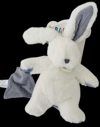 ❤️B5307 Doudou Plat Mouchoir lapin blanc Bleu Céleste Celeste Baby Nat Babynat