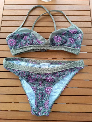 Maillot de bain femme rose et kaki taille L