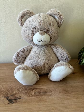 Doudou  ours beige blanc assis tex baby