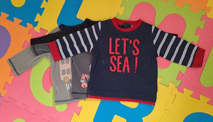 Lot 3 t-shirts manches longues, taille 6 mois (68 cm)