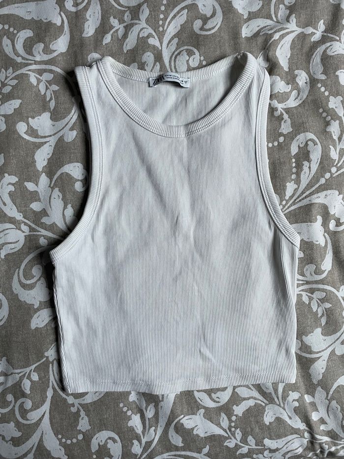 Débardeur blanc court dos nageur crop top Zara côtelé