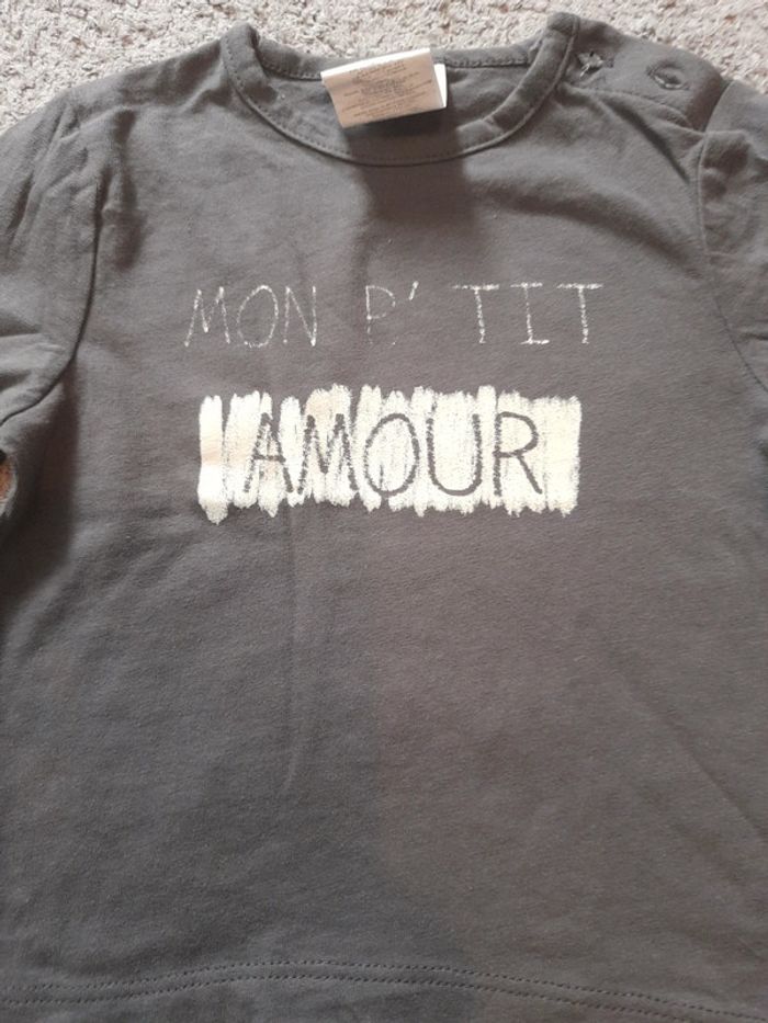 Tee shirt manches longues mon petit amour 9 mois - photo numéro 2