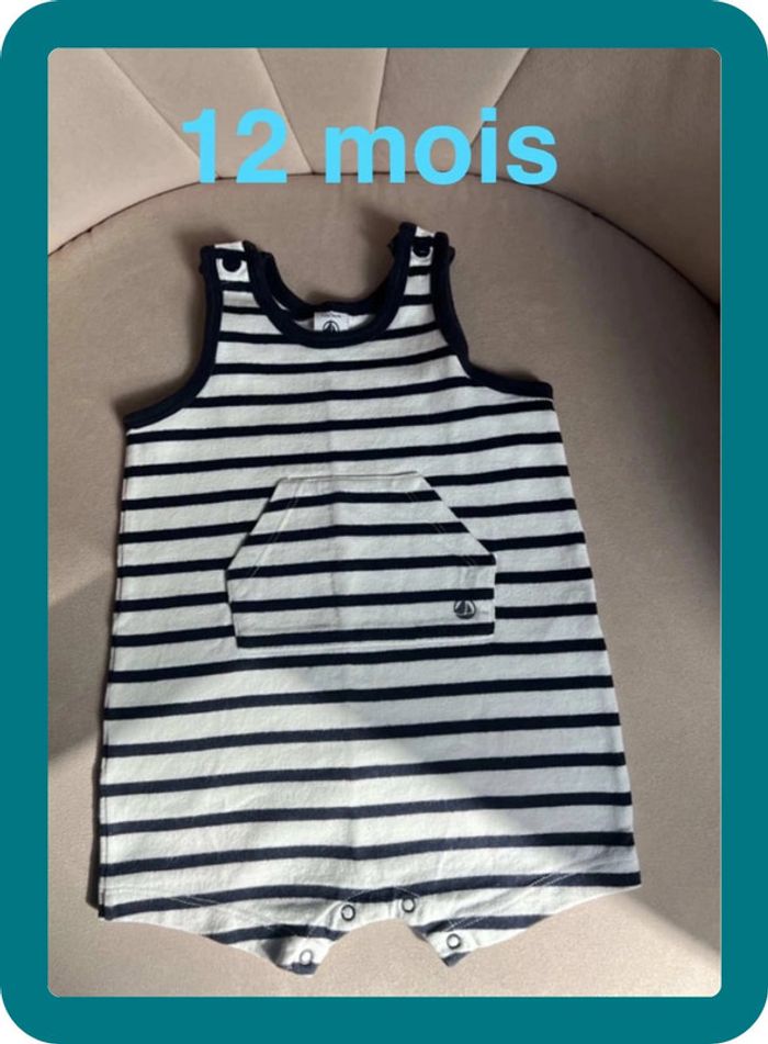 Barboteuse mixte marinière sans manches 12 mois - Petit Bateau