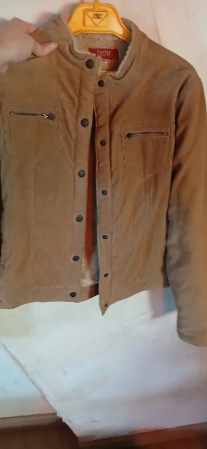 Veste côtelé beige foncé avec doublure fourrure à l'intérieur - photo numéro 5