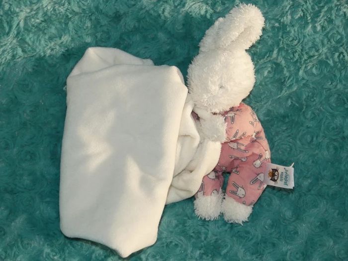 Doudou lapin couverture rose blanc cassé Jellycat 🐰tbe - photo numéro 3
