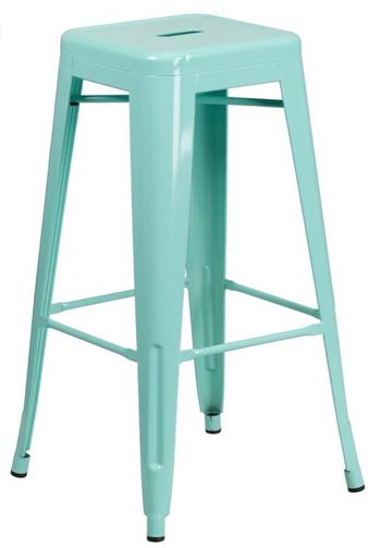Neuf - Lit de 4 tabourets de bar en métal (fer) 76,2cm - bleu menthe