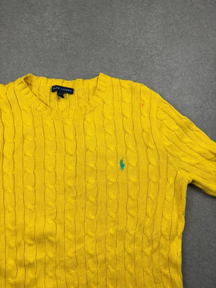 Pull d’hiver torsadé en maille Ralph Lauren jaune col rond taille L - photo numéro 4