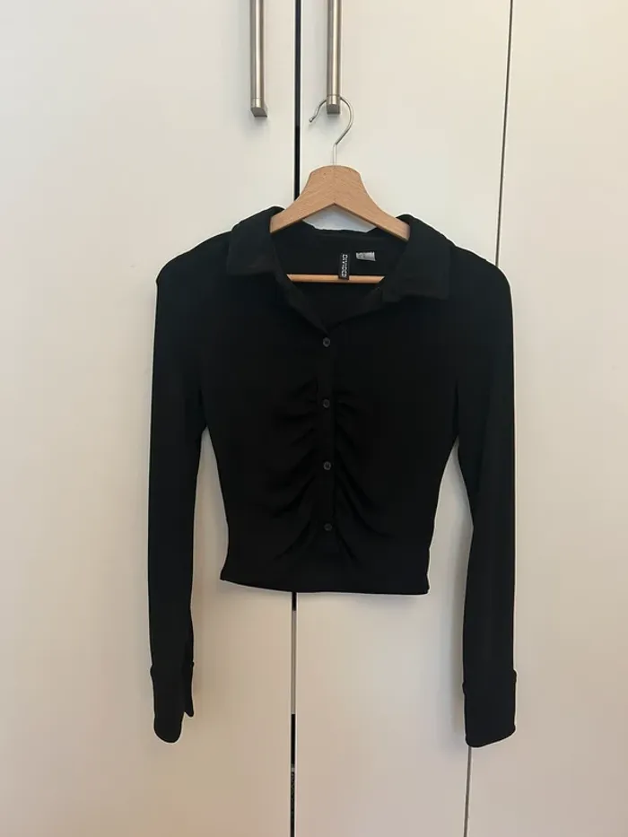 Chemisier stretch crop top noir
