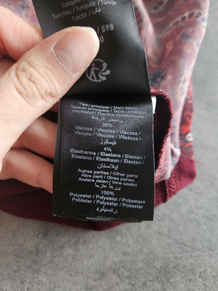 Blouse manches 3/4 femme - Taille 5 (44 / XXL) - Bréal - Bordeaux sérigraphie avec strass - photo numéro 6