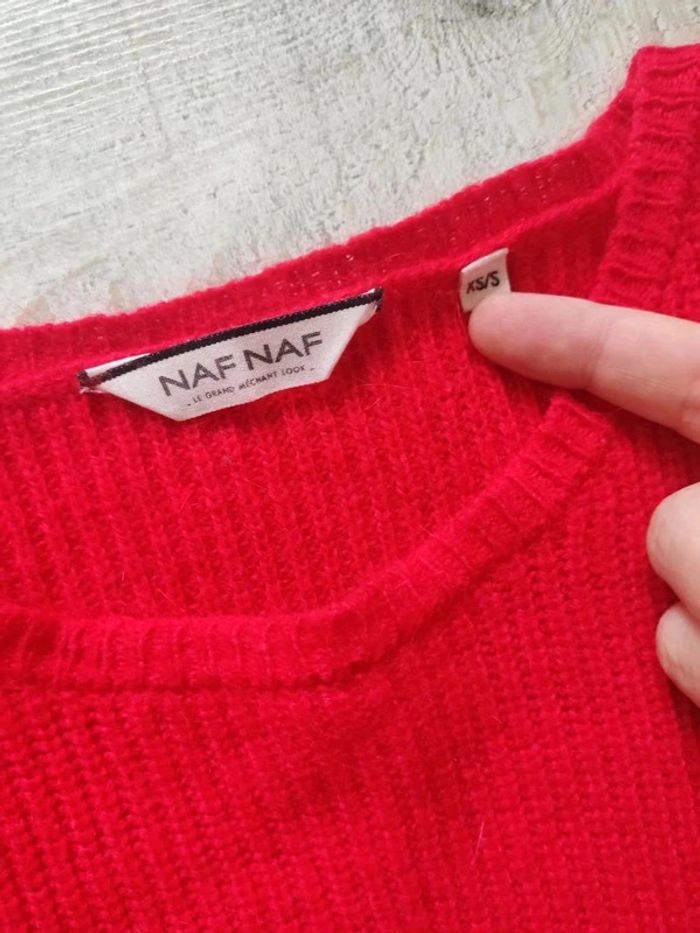 Pull oversize manches longues maille tricot rouge angora laine taille XS / S Naf Naf - photo numéro 7