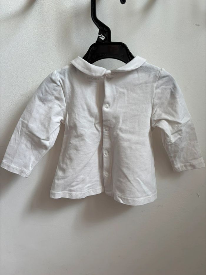 T-shirt blanc fleurs manches longues Obaïbi 3 mois - photo numéro 4