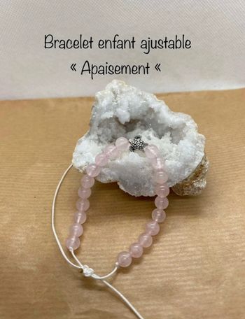 Bracelet enfant « apaisement » en quartz rose , ajustable , lithothérapie