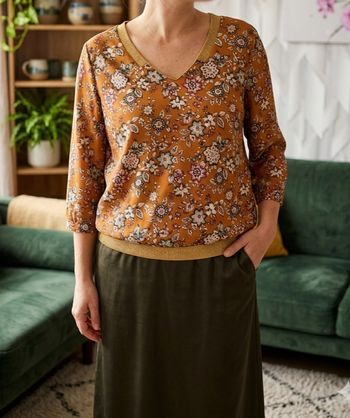Blouse Fleurie cache cache moutarde & doré 