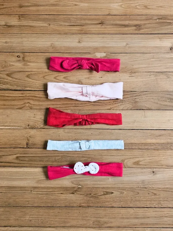 Lot de 5 bandeaux pour cheveux bébé fille rouge gris rose nœuds