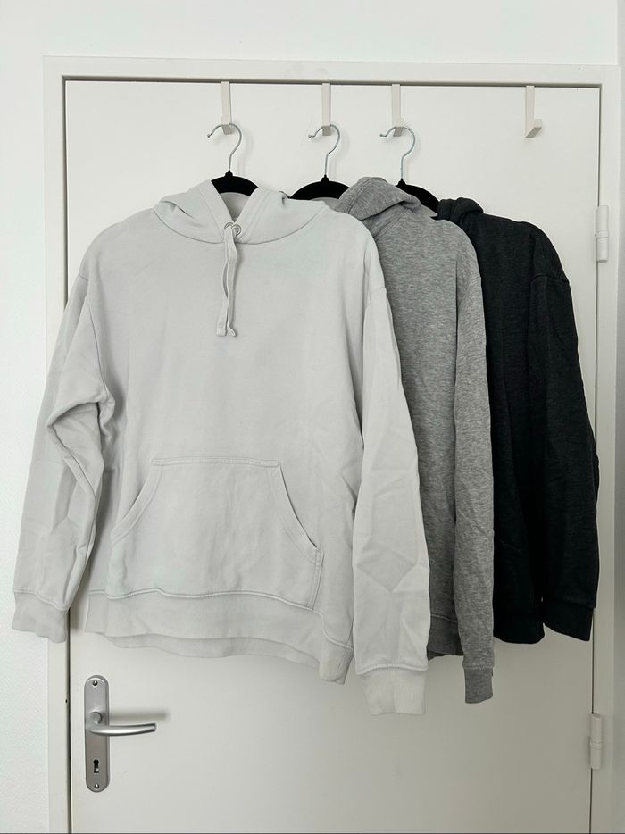 Lot 3 sweats à capuche molletonné blanc gris H&M M/L