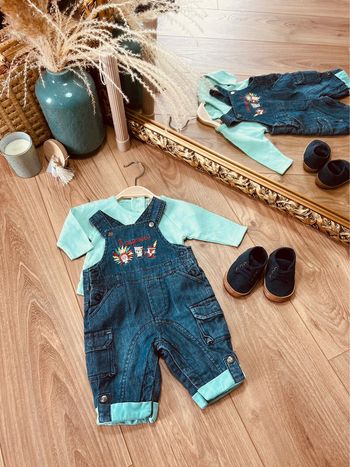 Taille 1 mois ensemble 2 pièces garçon orchestra boîte à malices bleu et turquoise * indien * 💙