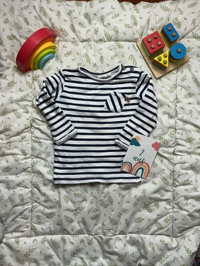 marinière blanc rayée marine 2 ans feetjeboys