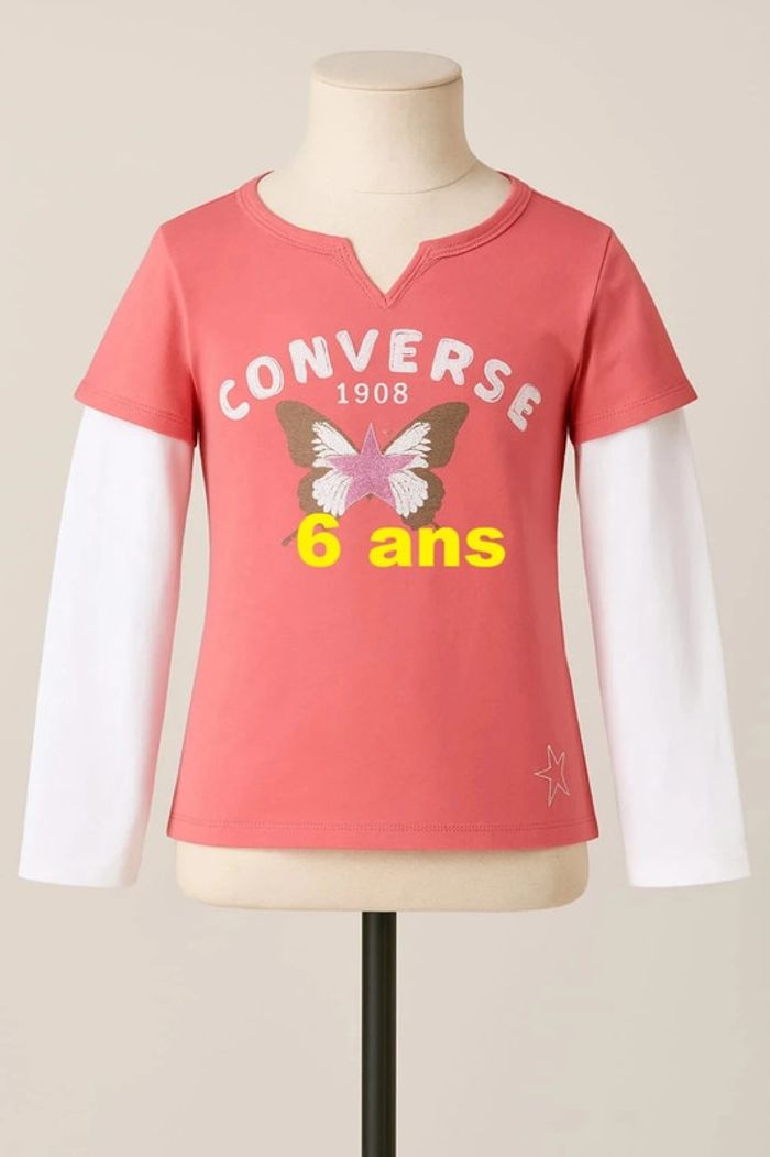 Tee shirt manche longue corail blanc motif papillon Converse Taille 6 ans