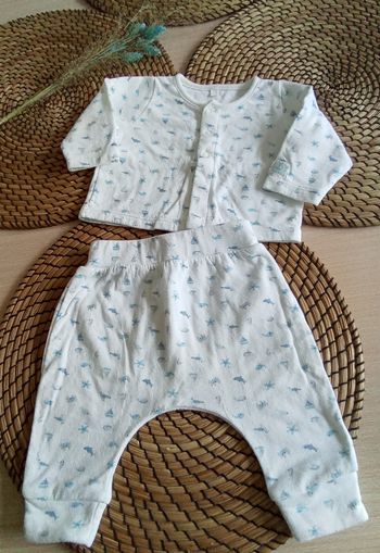 Ensemble léger blanc imprimé oiseaux Petit Bateau taille 3 mois