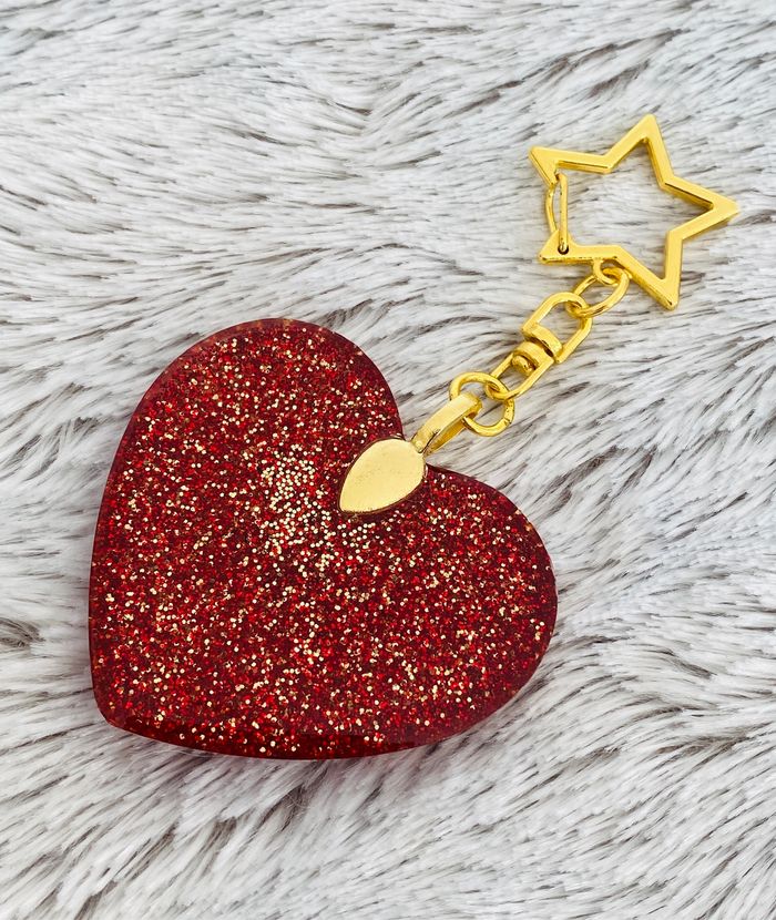 Porte-clés Love Saint Valentin Rouge Fait Main Résine - photo numéro 3