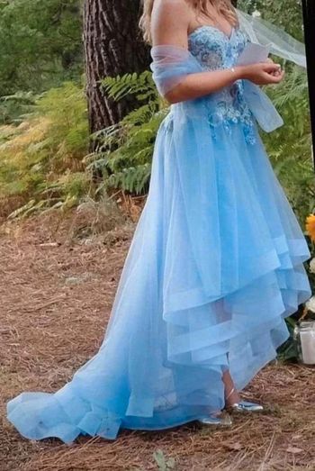 Robe bustier Sylfany - Tulle dentelle satin strass- Bleue - 36 = 34 actuel - Comme Neuve