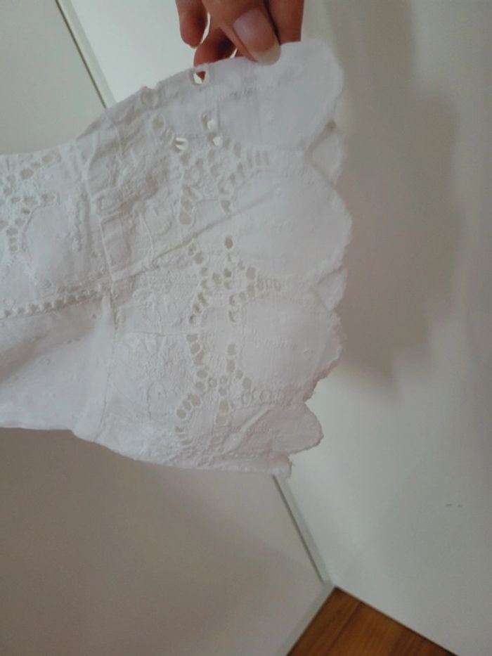 Haut Top tee shirt blouse motifs pois blancs en 100% coton manches originales taille L 40 - photo numéro 4