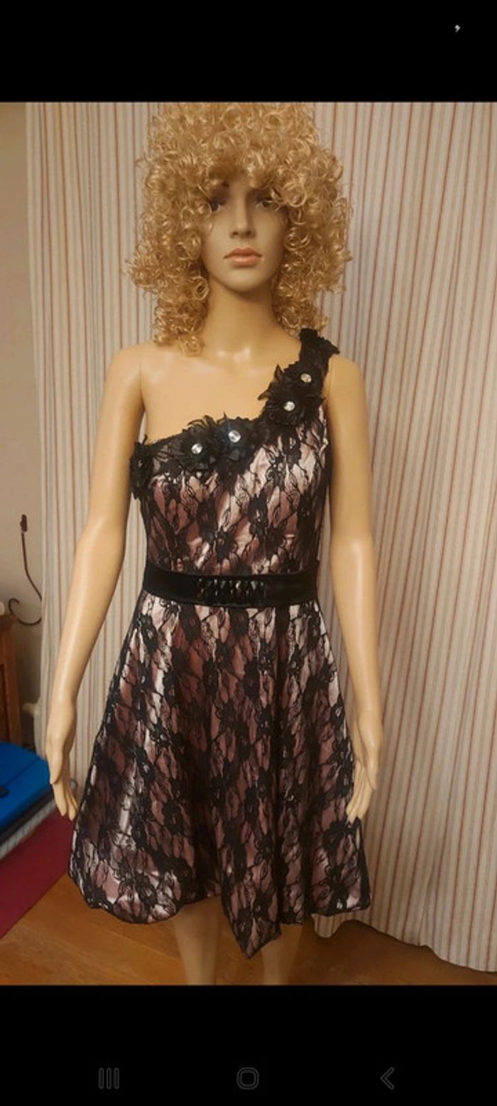 Robe de soirée Maner  L rose/dentelles noires