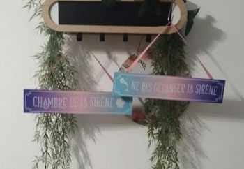 2 plaques décoratives thème sirènes 38x8cm