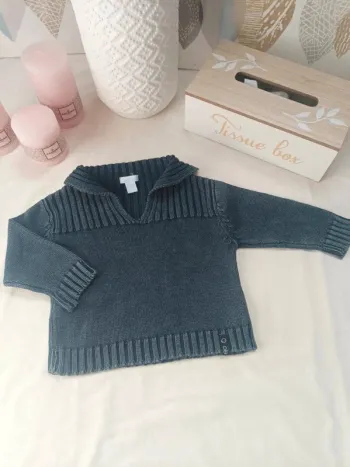 Pull col V noir Obaïbi garçon 6 mois