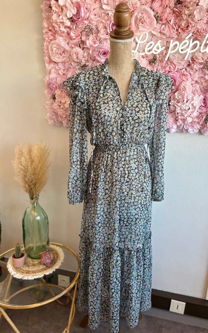 Robe longue bleu à motifs fleuris, modèle Renaza, taille 36 - Maje - photo numéro 5
