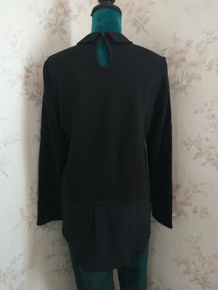 Pull fin noir avec col style chemise en crêpe et ouverture bouton / esmara / (42) - photo numéro 7