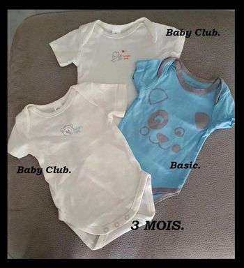Lot de 3 bodies coton taille 3 mois.