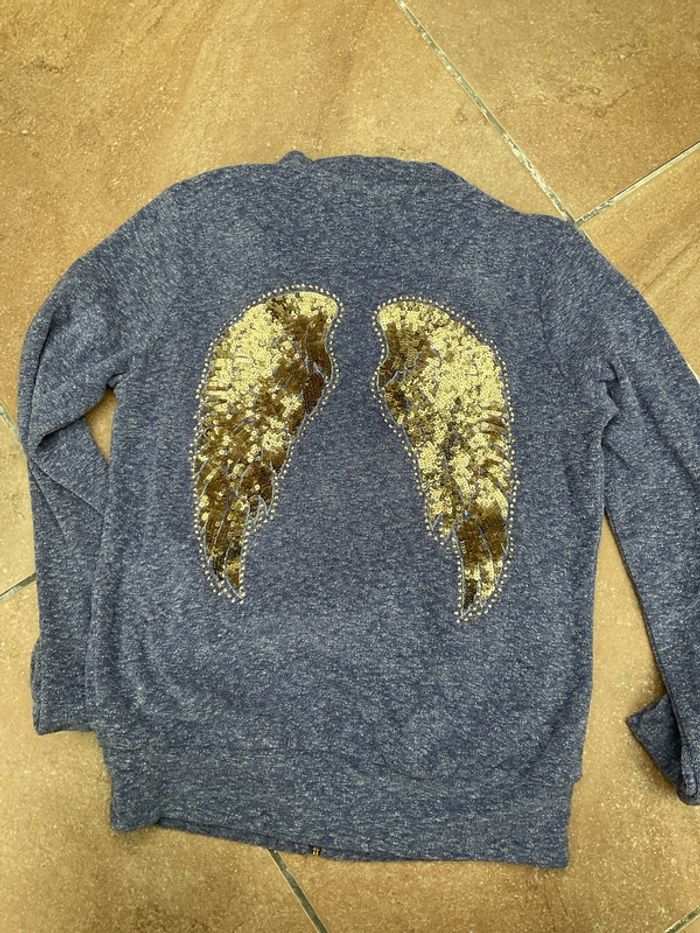 Gilet bleu chiné à capuche ailes argentées TS (n°44) - photo numéro 3