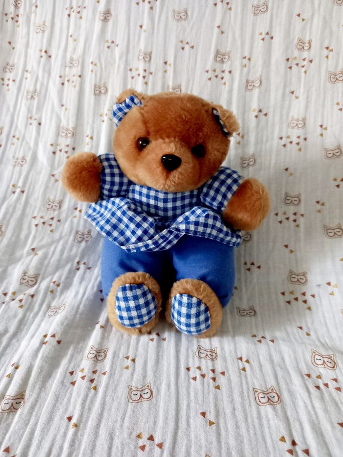 Peluche ours Ciad vichy bleu carreaux