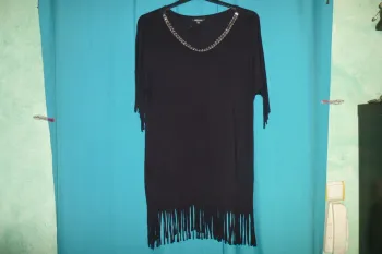 tunique tee-shirt noir à frange Ms mode taille M