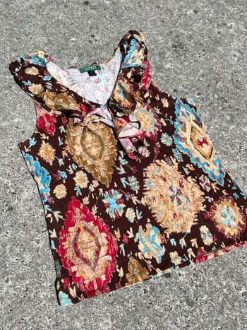 Blouse / Débardeur fin marron motifs multicolore femme Lauren Ralph Lauren - Taille L